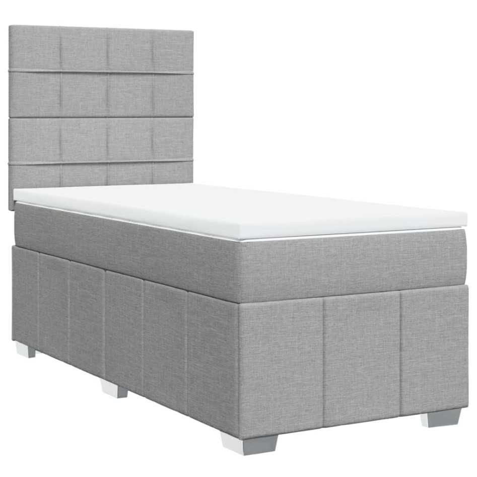 Cama box spring con colchón tela gris claro 90x190