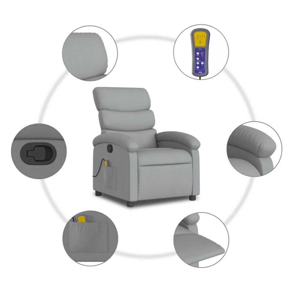 Sillón reclinable de masaje de tela gris