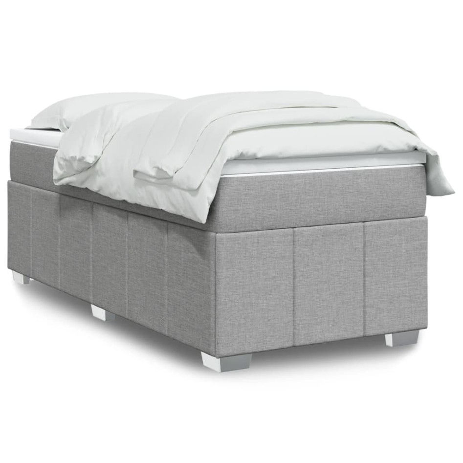 Cama box spring con colchón tela gris claro 80x200