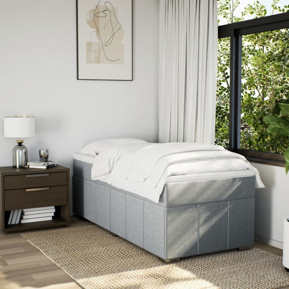 Cama box spring con colchón tela gris claro 90x190