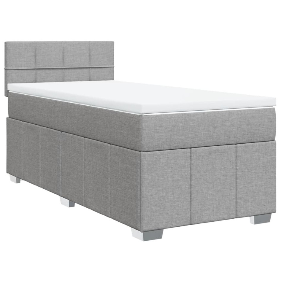 Cama box spring con colchón tela gris claro 80x200