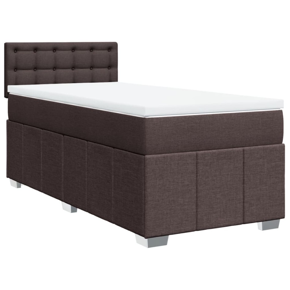 Cama box spring con colchón tela marrón oscuro 80x200