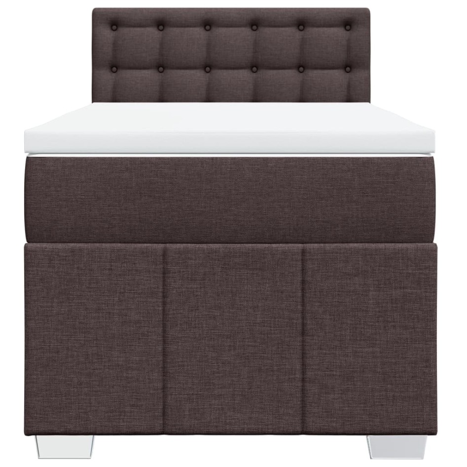 Cama box spring con colchón tela marrón oscuro 80x200