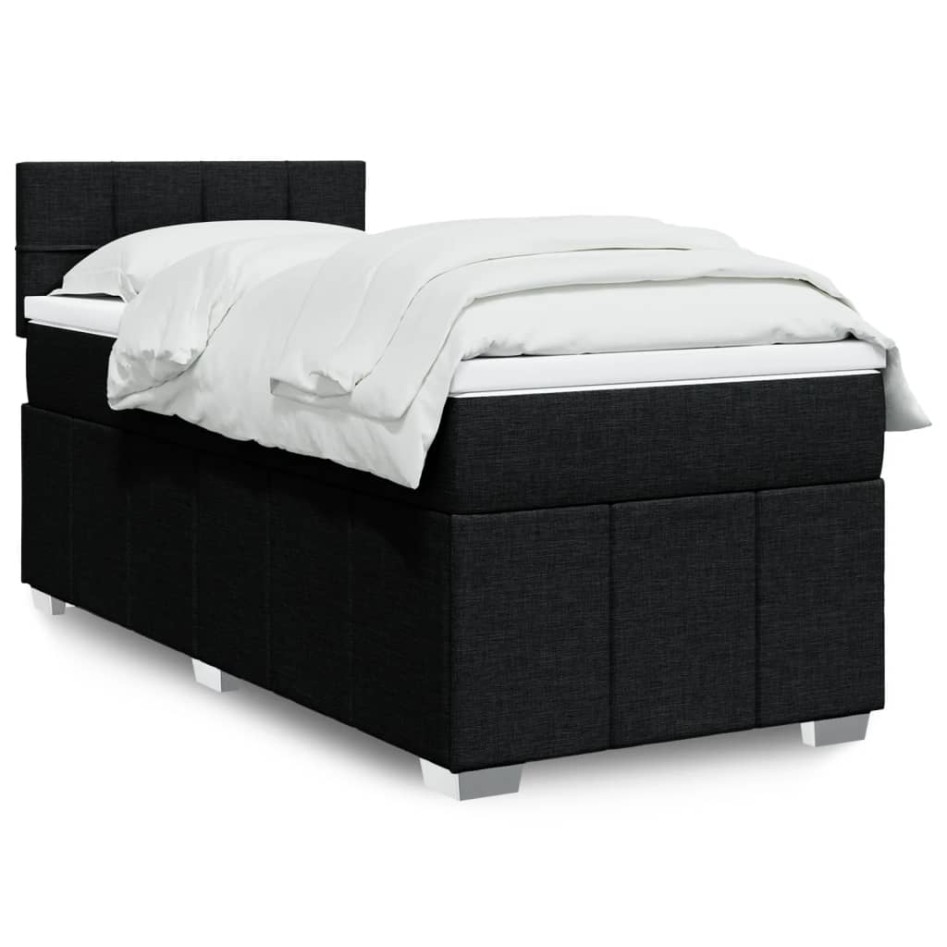 Cama box spring con colchón tela negro 90x190