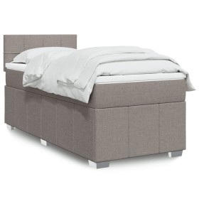 Cama box spring con colchón tela gris taupe 90x190
