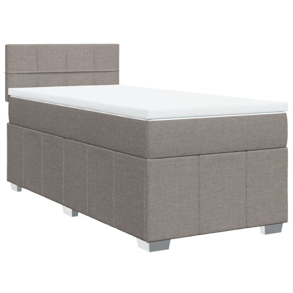 Cama box spring con colchón tela gris taupe 90x190