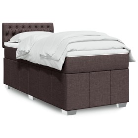 Cama box spring con colchón tela marrón oscuro 90x190