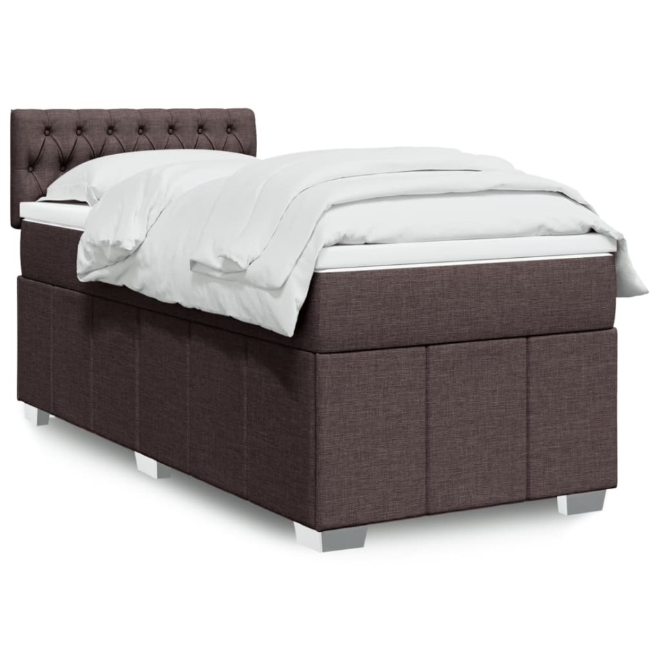 Cama box spring con colchón tela marrón oscuro 90x190