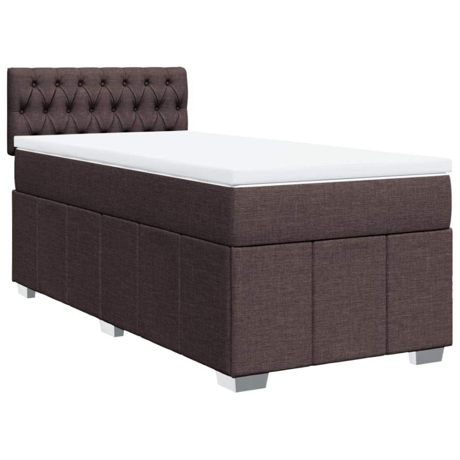 Cama box spring con colchón tela marrón oscuro 90x190