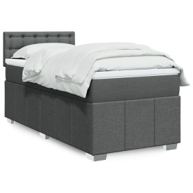 Cama box spring con colchón tela gris oscuro 90x190