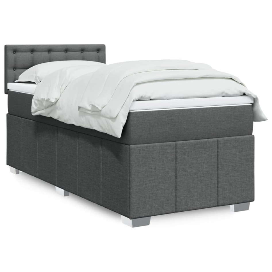 Cama box spring con colchón tela gris oscuro 90x190