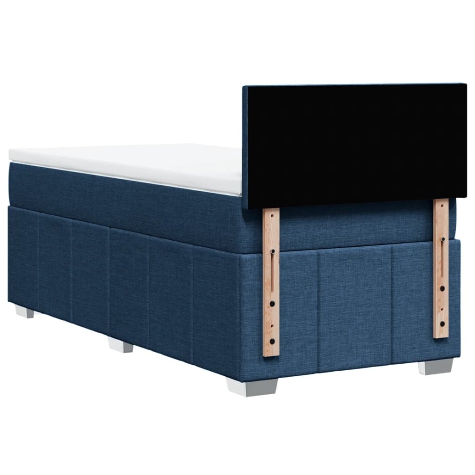 Cama box spring con colchón tela azul 90x200