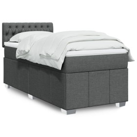 Cama box spring con colchón tela gris oscuro 90x200
