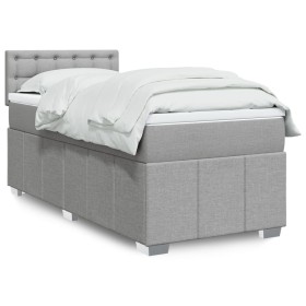 Cama box spring con colchón tela gris claro 90x200