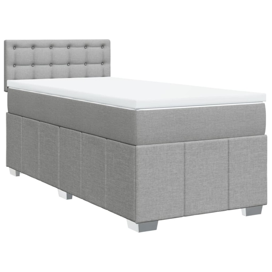 Cama box spring con colchón tela gris claro 90x200