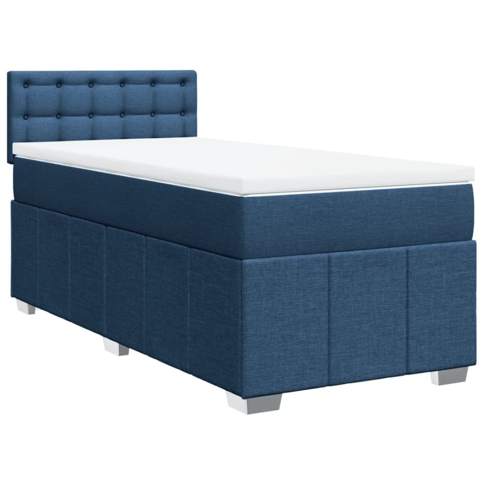 Cama box spring con colchón tela azul 90x200