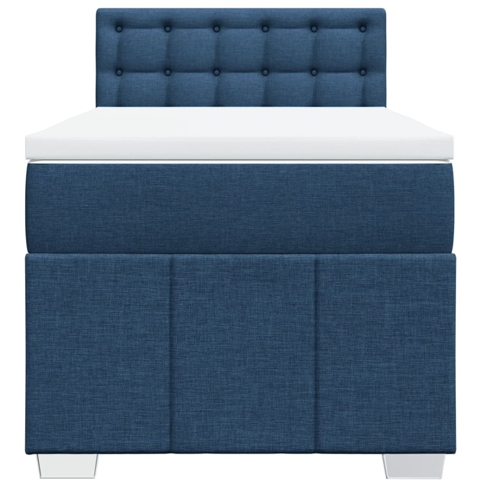 Cama box spring con colchón tela azul 90x200