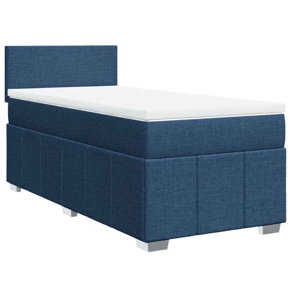 Cama box spring con colchón tela azul 100x200