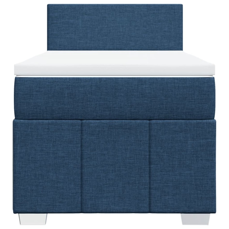 Cama box spring con colchón tela azul 100x200