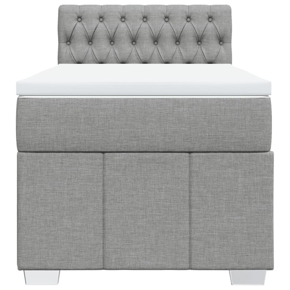 Cama box spring con colchón tela gris claro 100x200