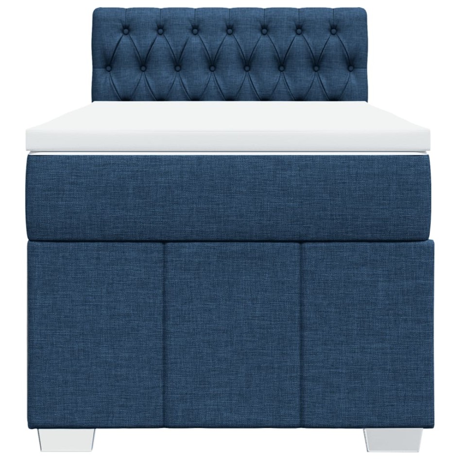 Cama box spring con colchón tela azul 100x200