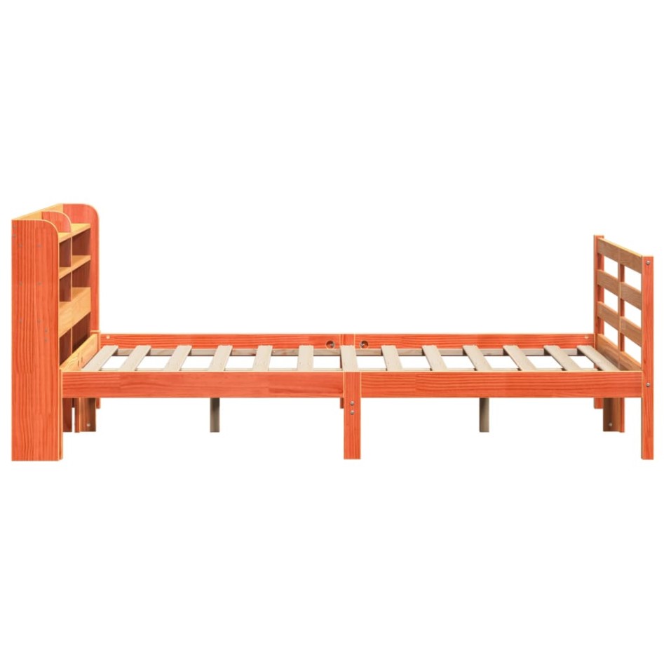 Cama sin colchón madera maciza de pino marrón cera 140x200