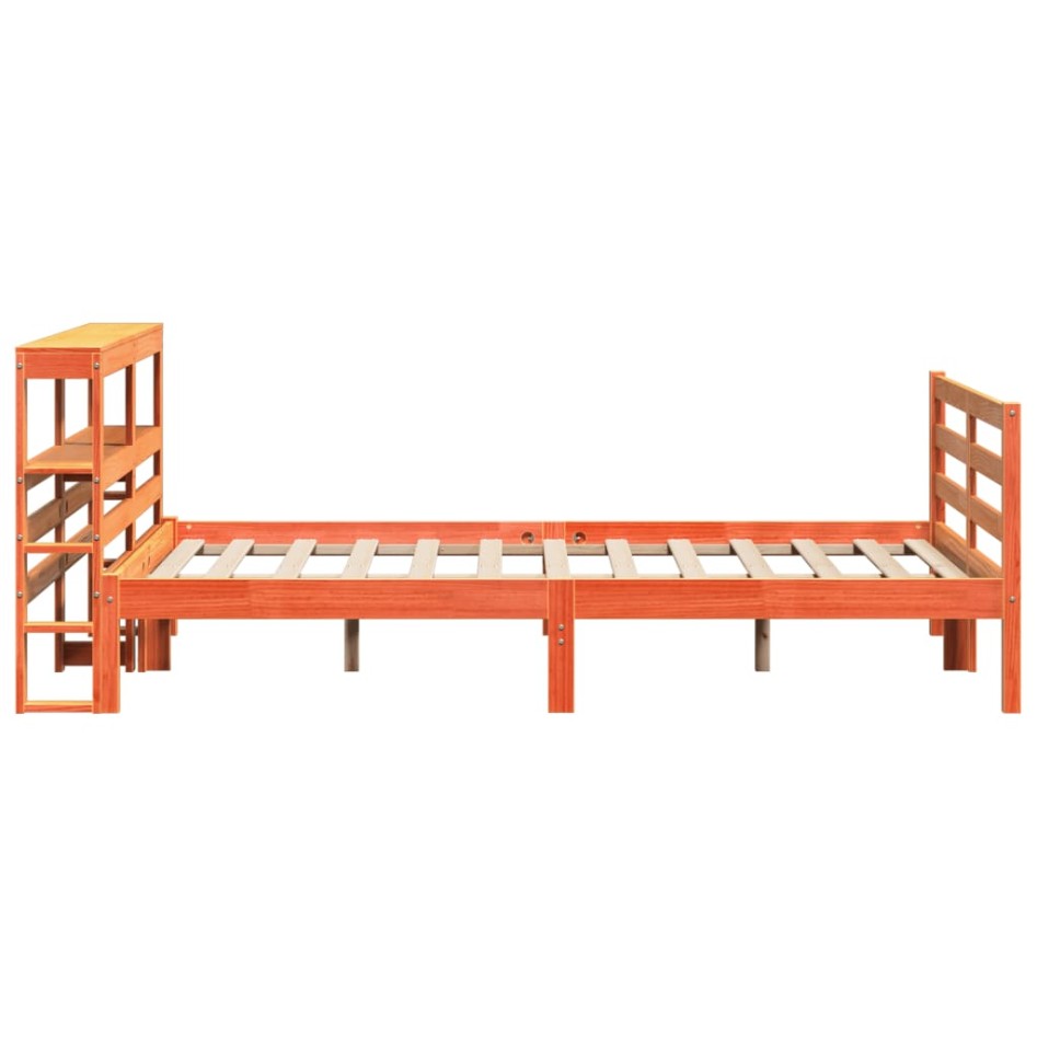 Cama sin colchón madera maciza de pino marrón cera 140x190