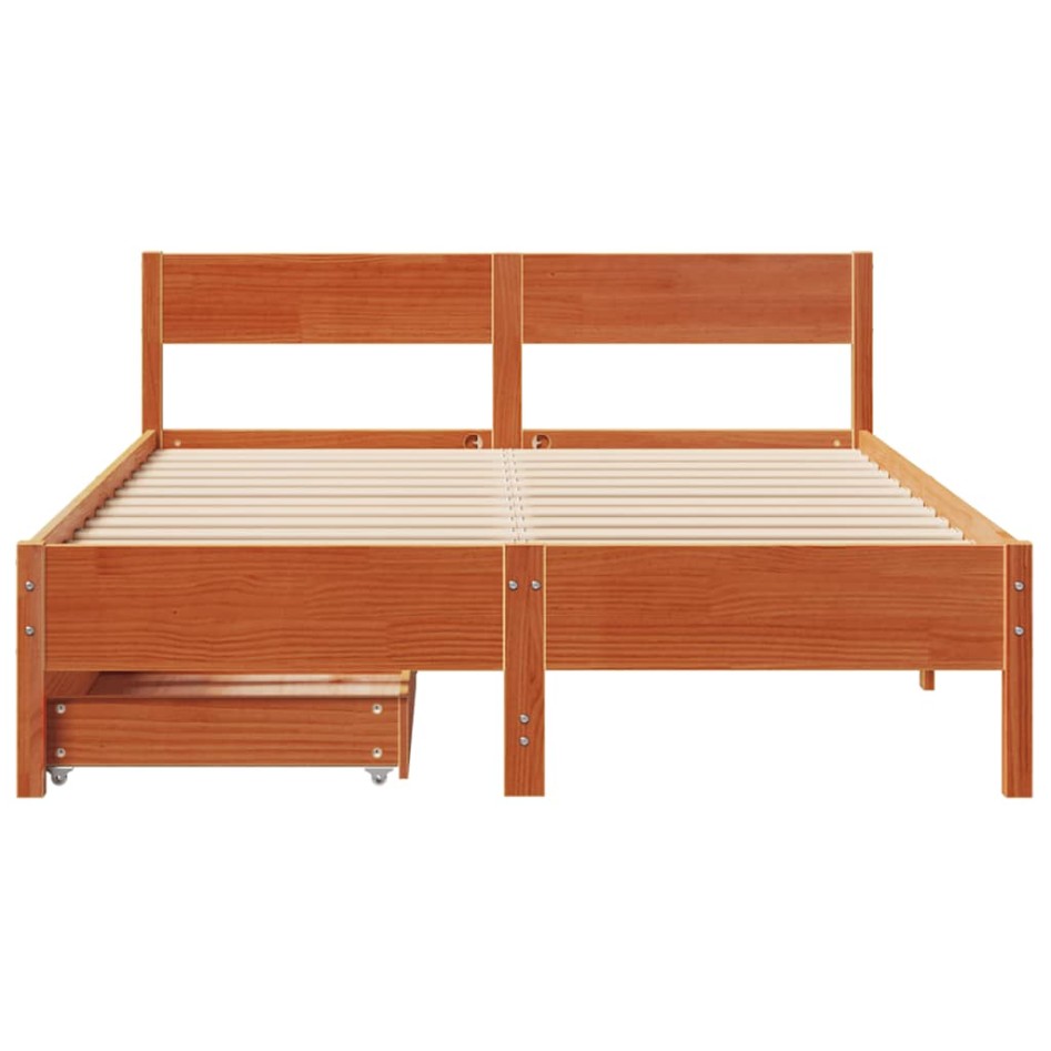 Cama sin colchón madera maciza pino marrón cera 150x200