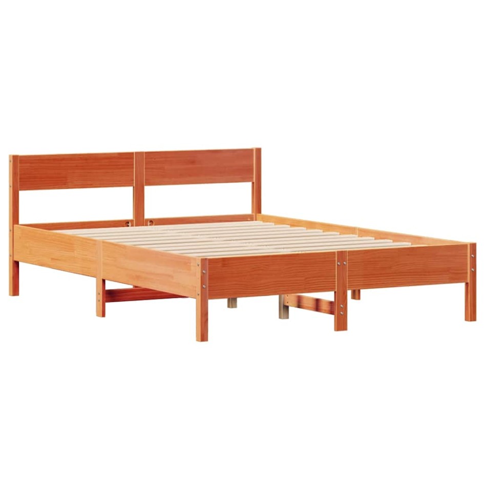 Cama sin colchón madera maciza pino marrón cera 150x200