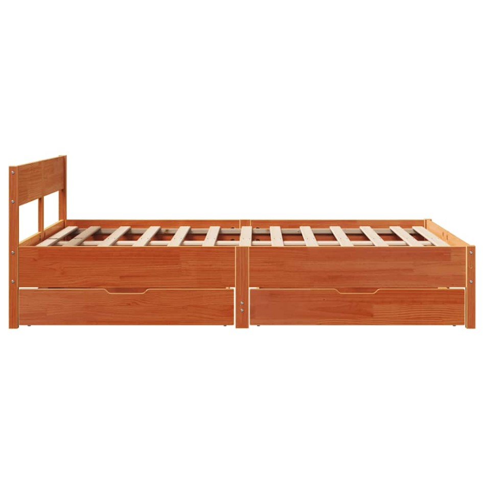 Cama sin colchón madera maciza pino marrón cera 150x200