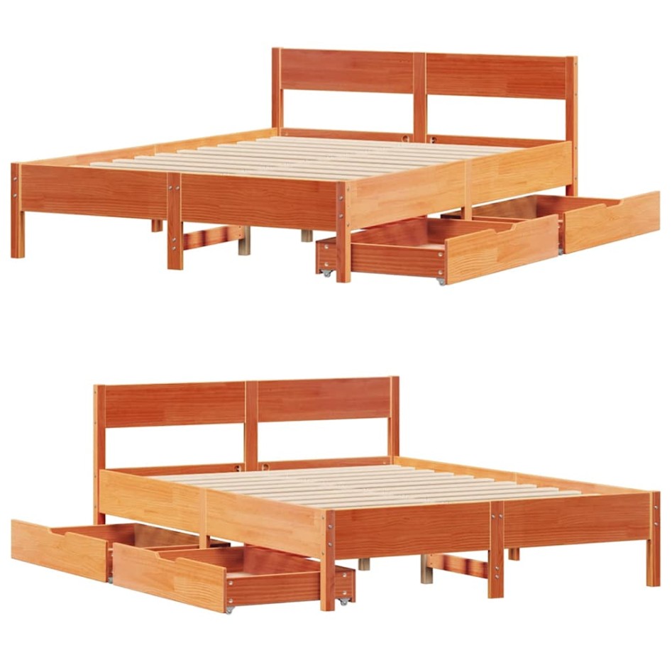 Estructura de cama sin colchón madera maciza marrón 120x190