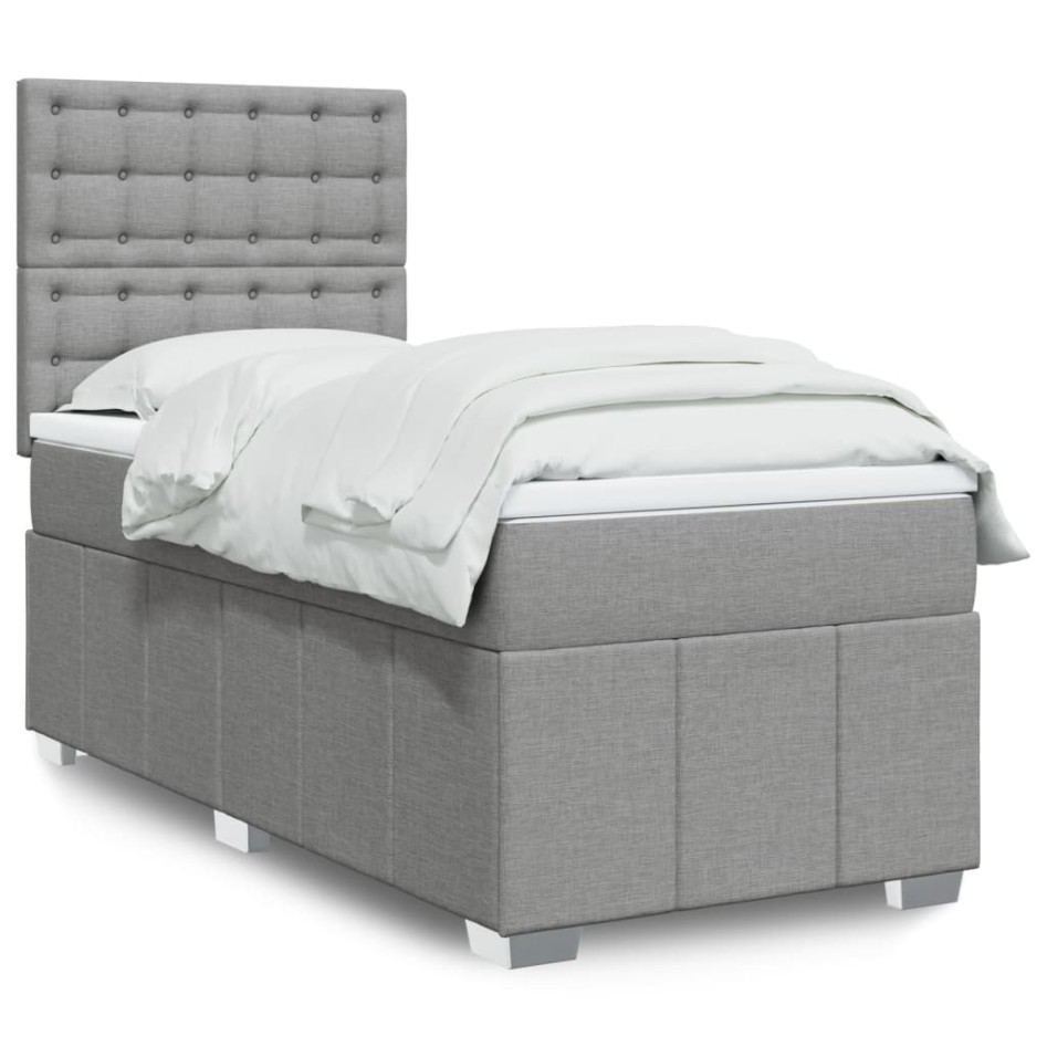 Cama box spring con colchón tela gris claro 90x190