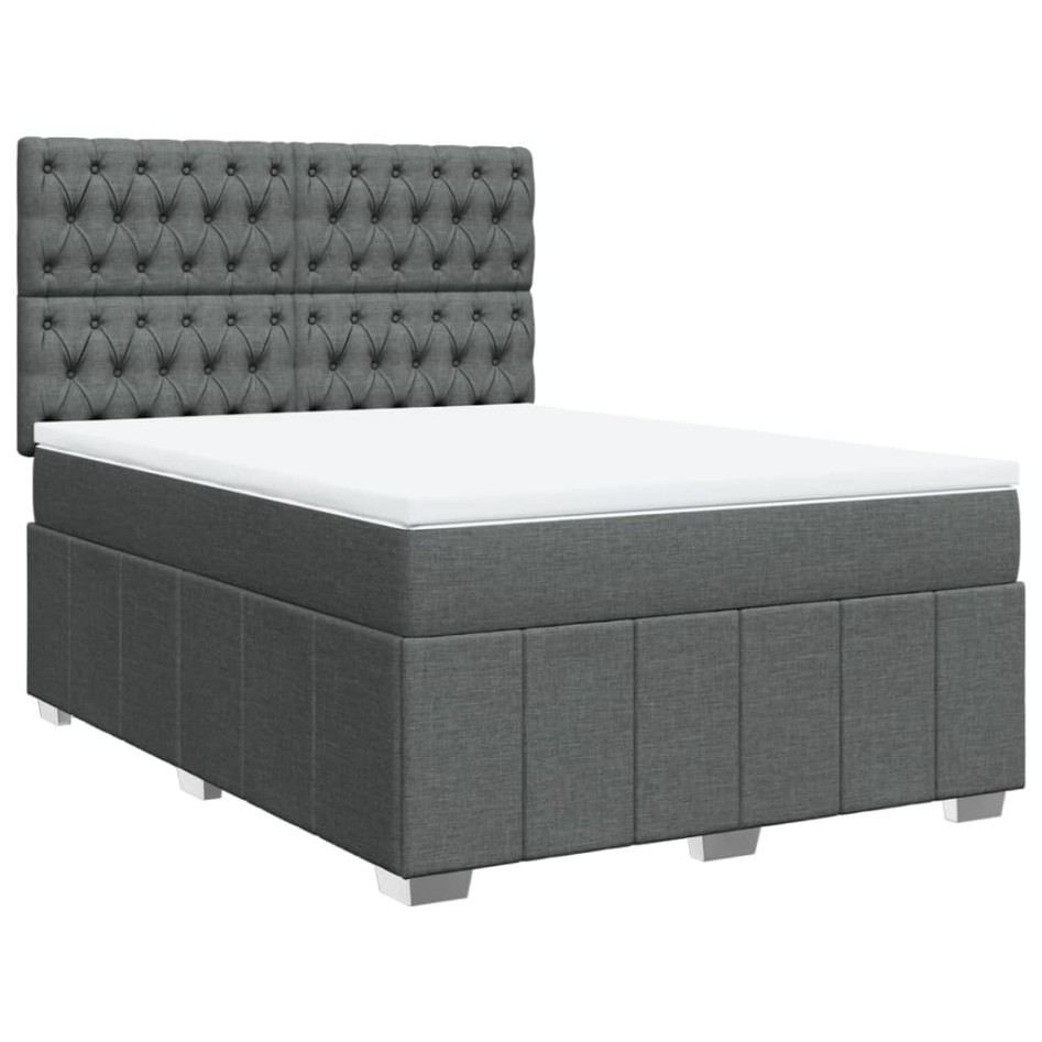 Cama box spring con colchón tela gris oscuro 140x190
