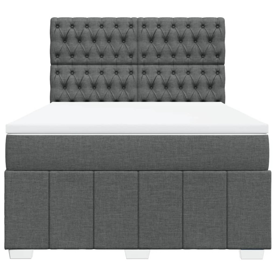 Cama box spring con colchón tela gris oscuro 140x190