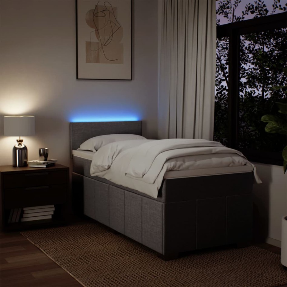 Cama box spring con colchón tela gris taupe 100x200