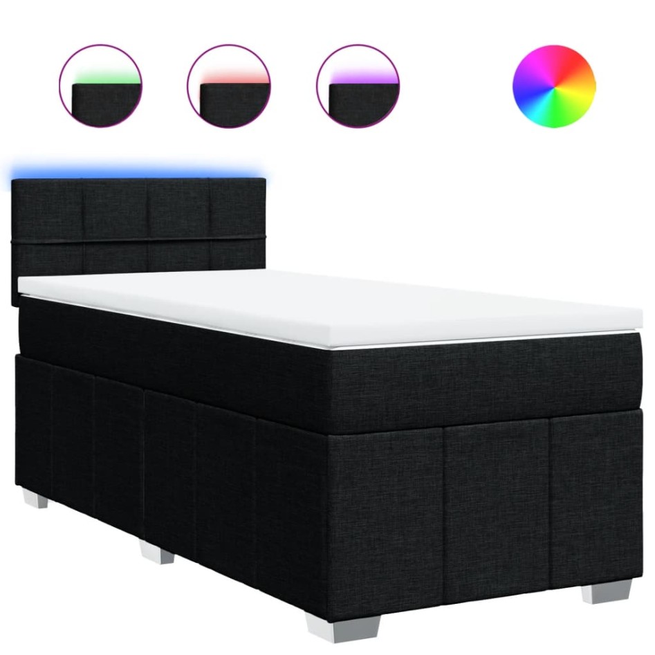 Cama box spring con colchón tela negro 100x200