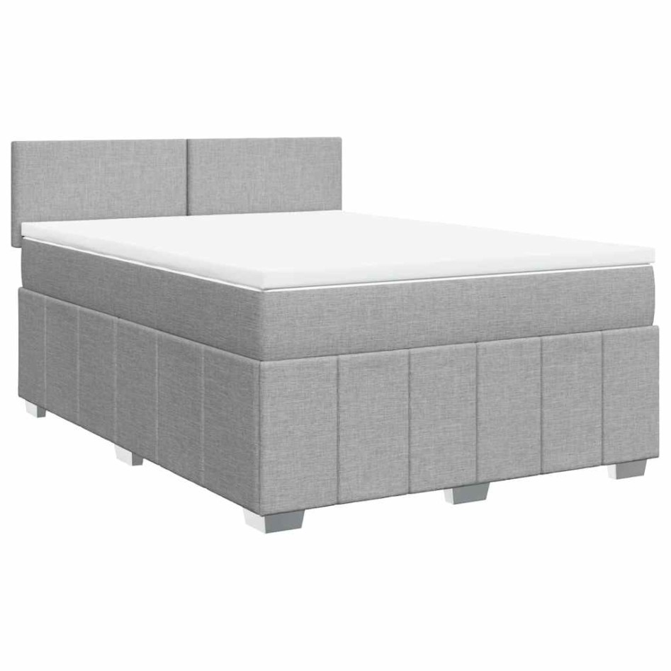 Cama box spring con colchón tela gris claro 140x200