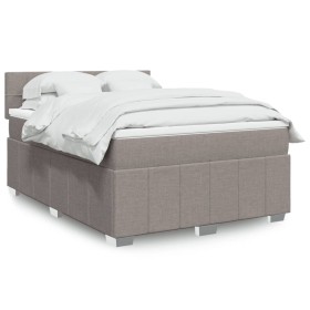 Cama box spring con colchón tela gris taupe 140x190