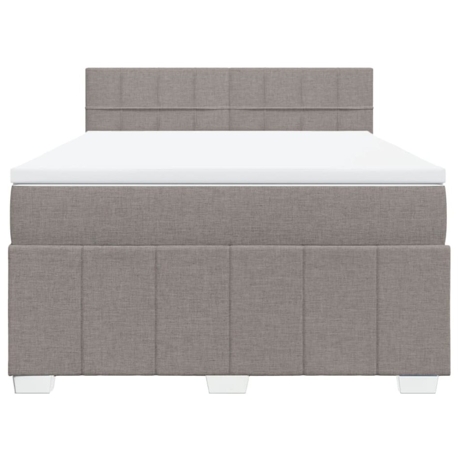 Cama box spring con colchón tela gris taupe 140x190