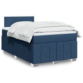 Cama box spring con colchón tela azul 120x190