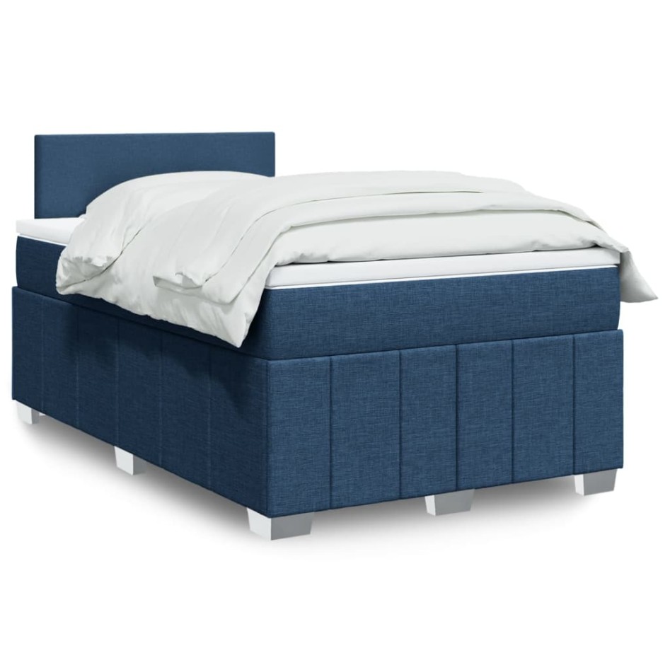 Cama box spring con colchón tela azul 120x190