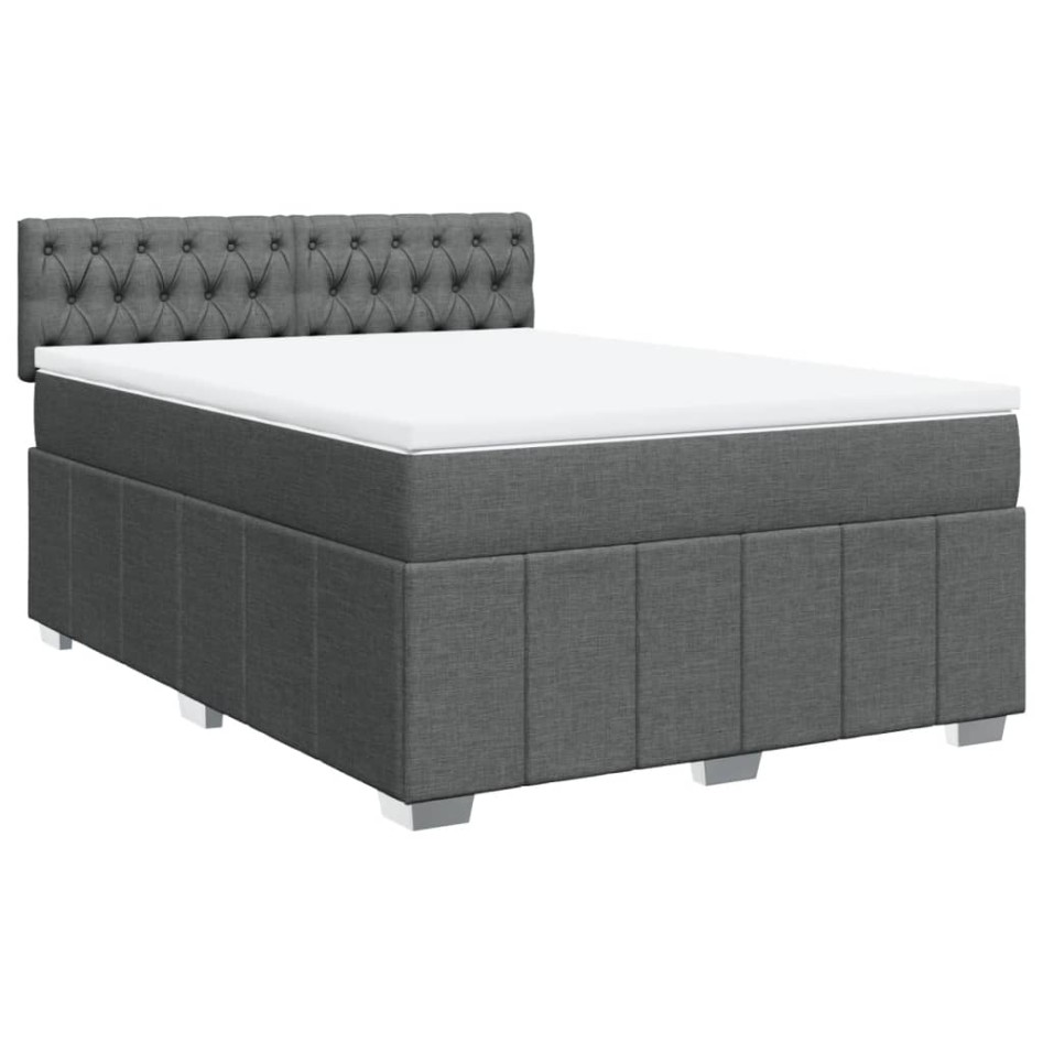 Cama box spring con colchón tela gris oscuro 140x190