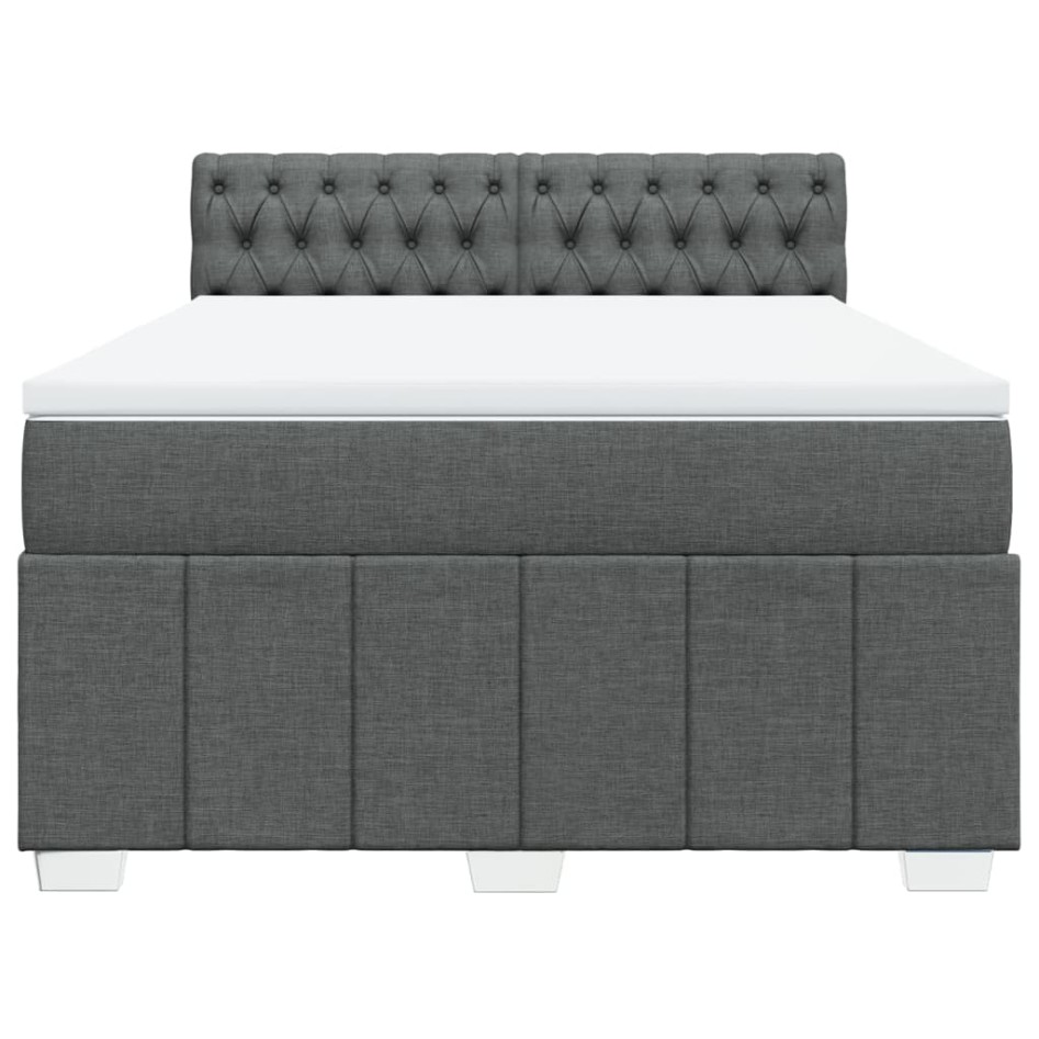 Cama box spring con colchón tela gris oscuro 140x190