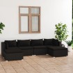 Set de muebles de jardín 6 pzas y cojines ratán sintético negro