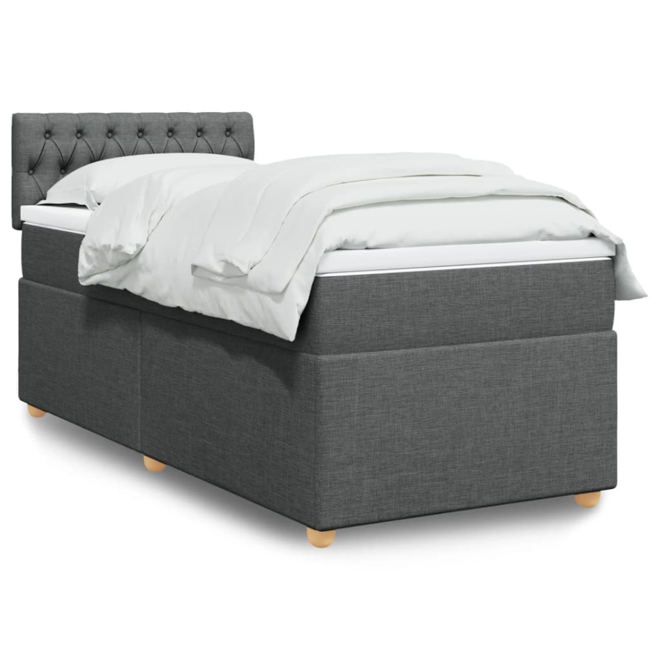 Cama box spring individual con colchón tela gris