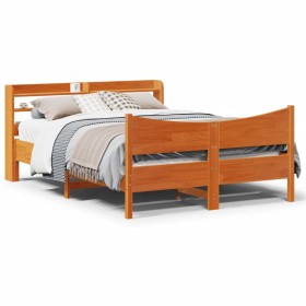 Estructura cama con cabecero madera pino marrón cera 140x190
