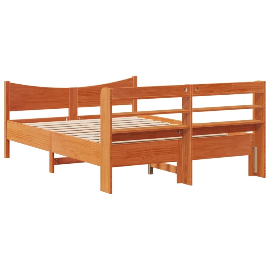 Estructura cama con cabecero madera pino marrón cera 120x190