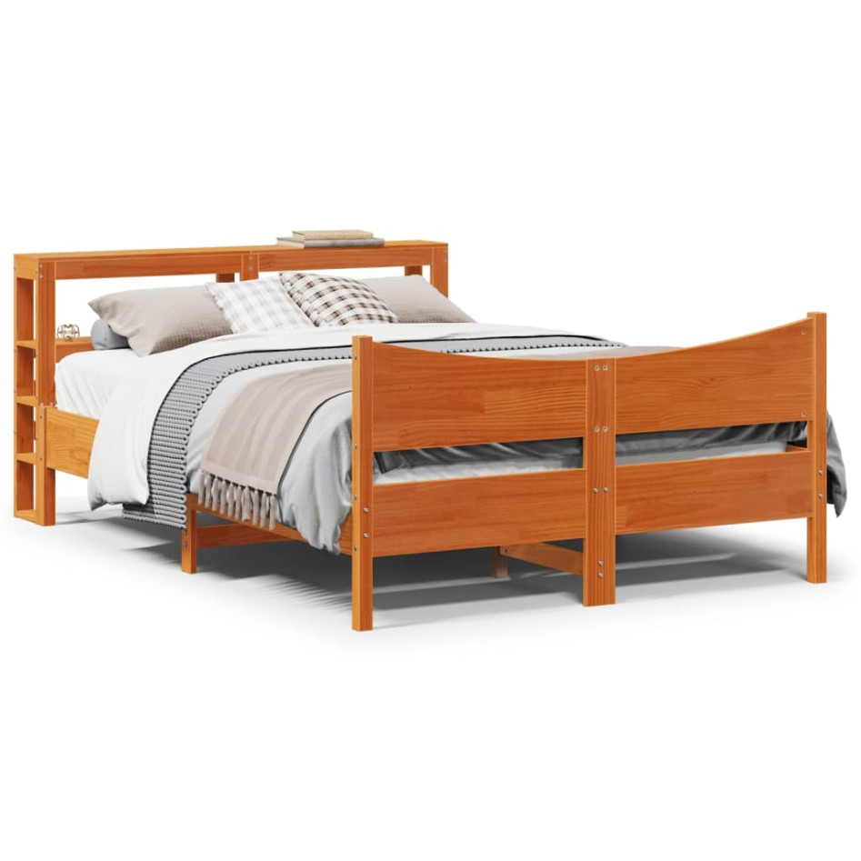 Estructura cama con cabecero madera pino marrón cera 140x200
