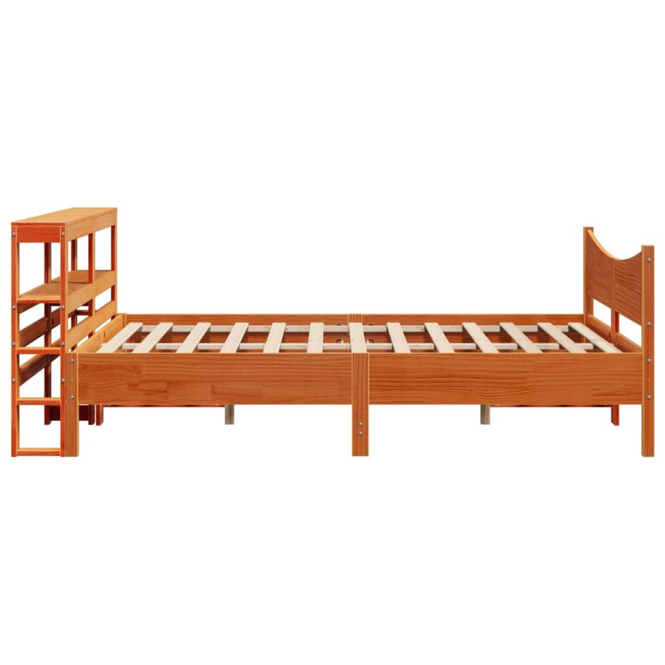Estructura cama con cabecero madera pino marrón cera 140x200