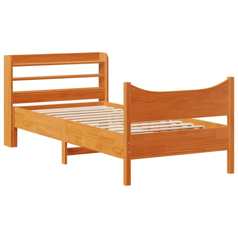 Estructura cama con cabecero madera pino marrón cera 75x190